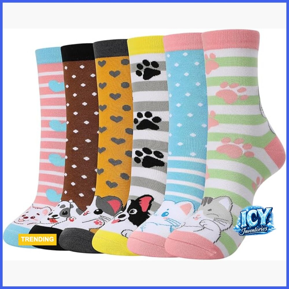 Cotton Blend Novelty Crew Socks for Women, One Size Fits Most
